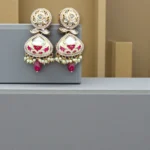 Kundan Ruby Pearl Bridal Necklace Set - Image 2