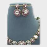 Pink Meenakari Polki Bridal Necklace Set - Image 5