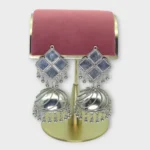 Geometric Mirror Work Oxidised Silver Jhumkas