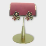 Floral Enamel Gold Cluster Stud Earrings - Image 2