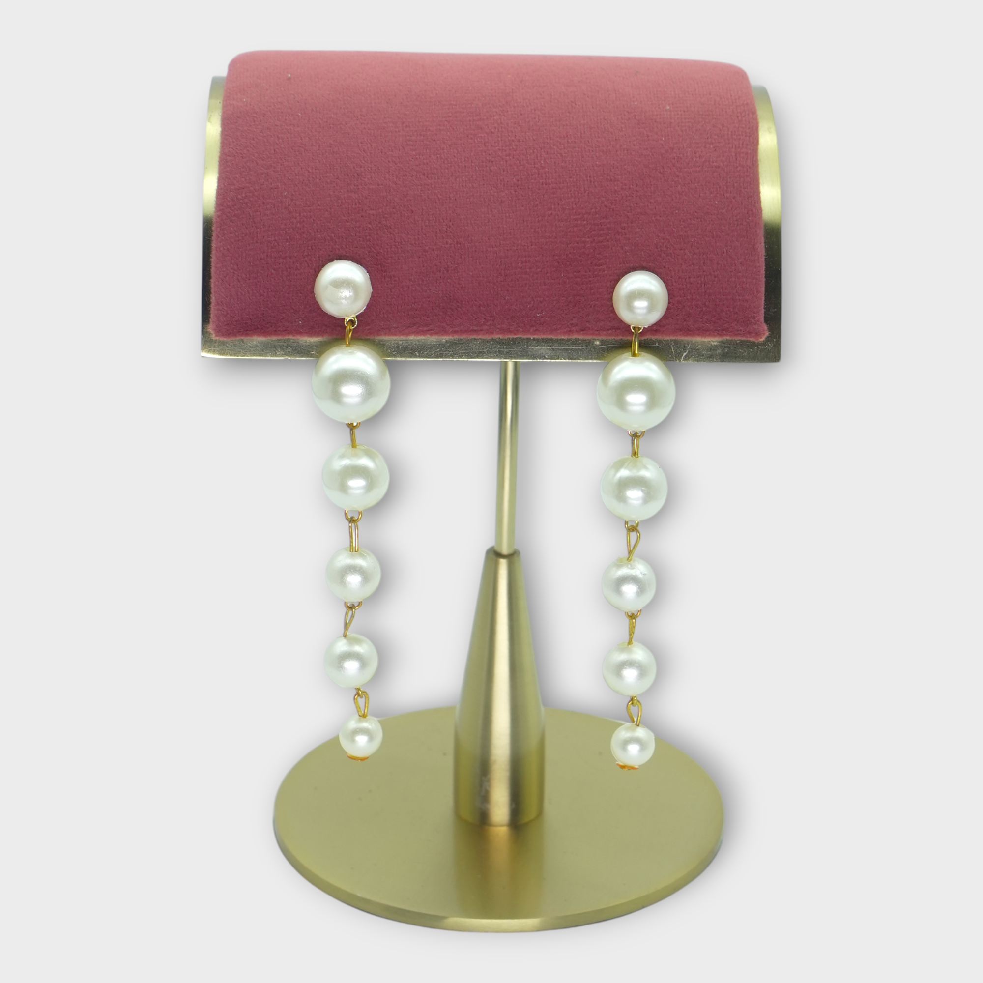 DSC00228 Graduated Pearl Gold Linear Drop Earrings - Image 1