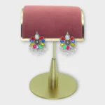 Multi-Color Oxidised Floral Chandbali Earrings with Pearl Droplets