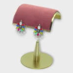 Multi-Color Oxidised Floral Chandbali Earrings with Pearl Droplets - Image 2