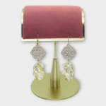 Gold Hexagonal Pave Crystal and White Leaf Drops