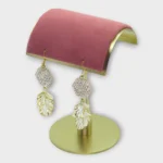 Gold Hexagonal Pave Crystal and White Leaf Drops - Image 2