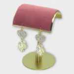 Gold Heart Pave Crystal and White Leaf Tassel Earrings - Image 2