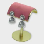 Oxidized Silver Crystal Jhumka Earrings - Image 2