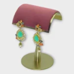 Bridal Teal Stone Tri-Tone Earrings - Image 2
