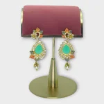 Bridal Teal Stone Tri-Tone Earrings