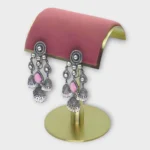 Pink Stone Chandelier Jhumka Earrings - Image 2