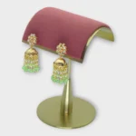 Green Beaded Pearl Jhumka Earrings - Image 2