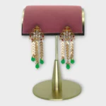 Cascading Leaf Drop Earrings with Green Teardrops