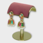Multicolor Jhumka Earrings with Real Gemstones - Image 2