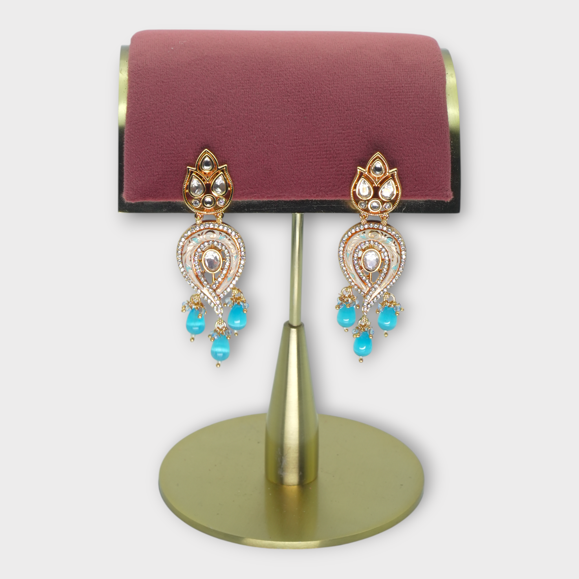 DSC00735 Meenakari Kundan Turquoise Drops - Image 1