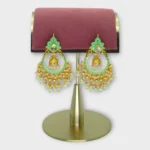 Mint Green Enamel Chandbali Drop Earrings with Jhumka