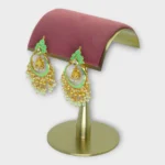Mint Green Enamel Chandbali Drop Earrings with Jhumka - Image 2