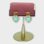 Elephant Gold Earrings Carved Blue Stone