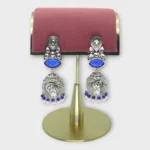 Carved Blue Stone Silver Jhumka
