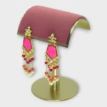 Gold Pink Pearl Chandbali Earrings - Image 2