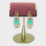 Gold Green Stone Drops Earrings