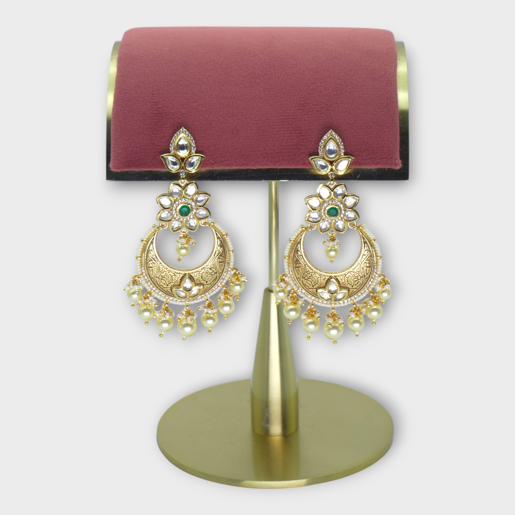 DSC00881 Meenakari Kundan Gold Chandbali Earrings - Image 1