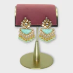Kundan Gold Mint Chandbali Earrings