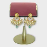 Kundan Gold Green Chandbali Earrings