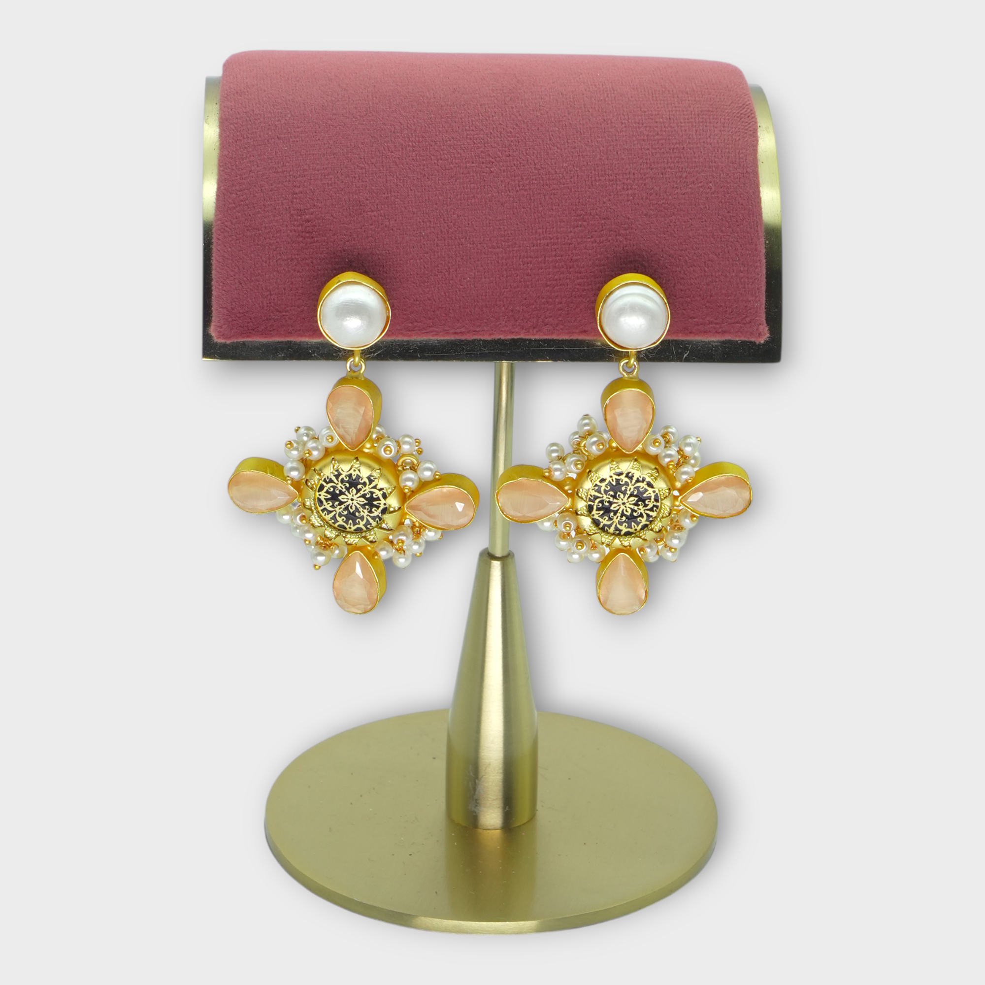 DSC00907 Meenakari Gold Pearl Stud Earrings - Image 1