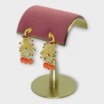 Gold Peacock Coral Drops Earrings - Image 2