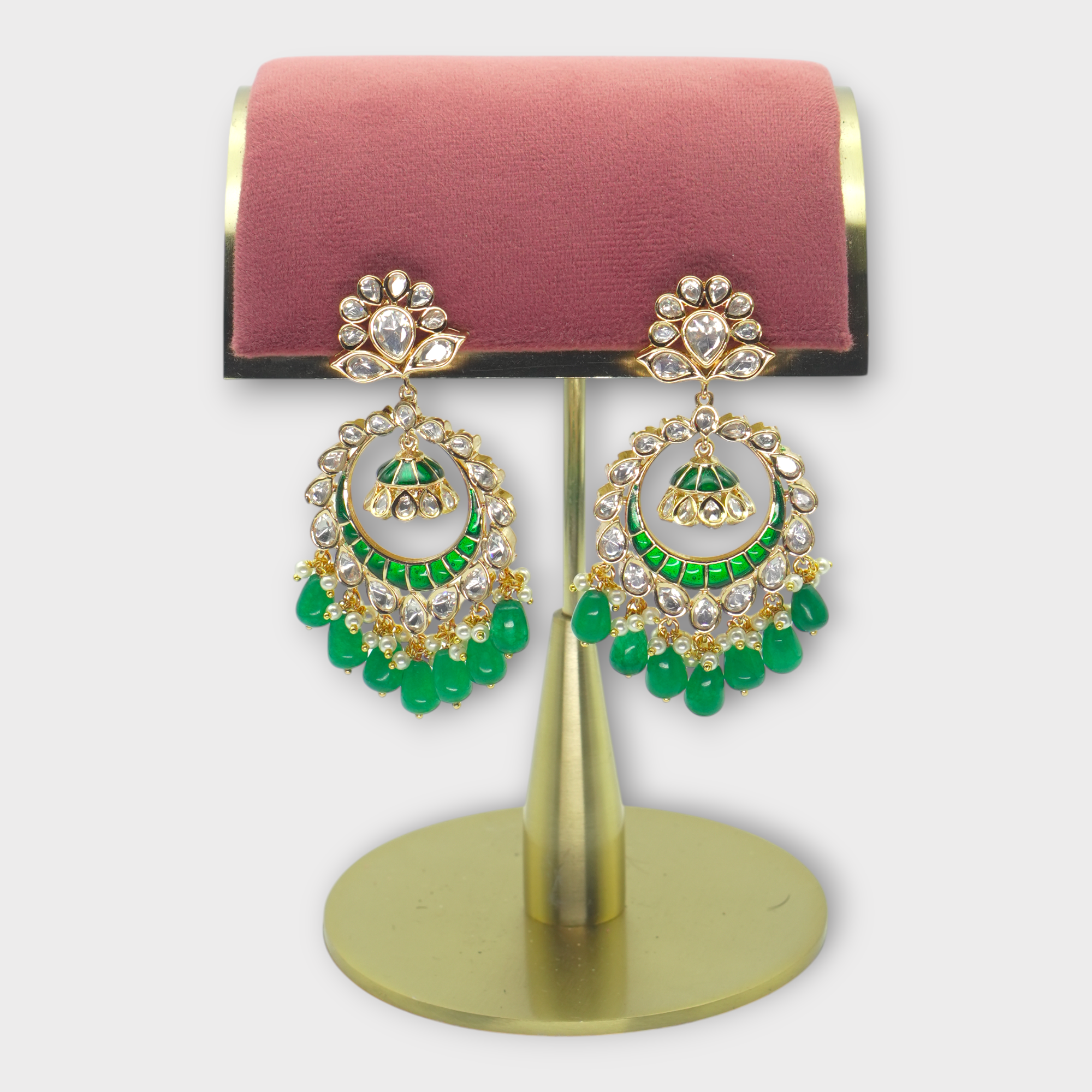 DSC00944 Kundan Enamel Gold Chandbali Wedding Earrings - Image 1