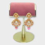 Kundan Meenakari Red Chandbali Festive Earrings