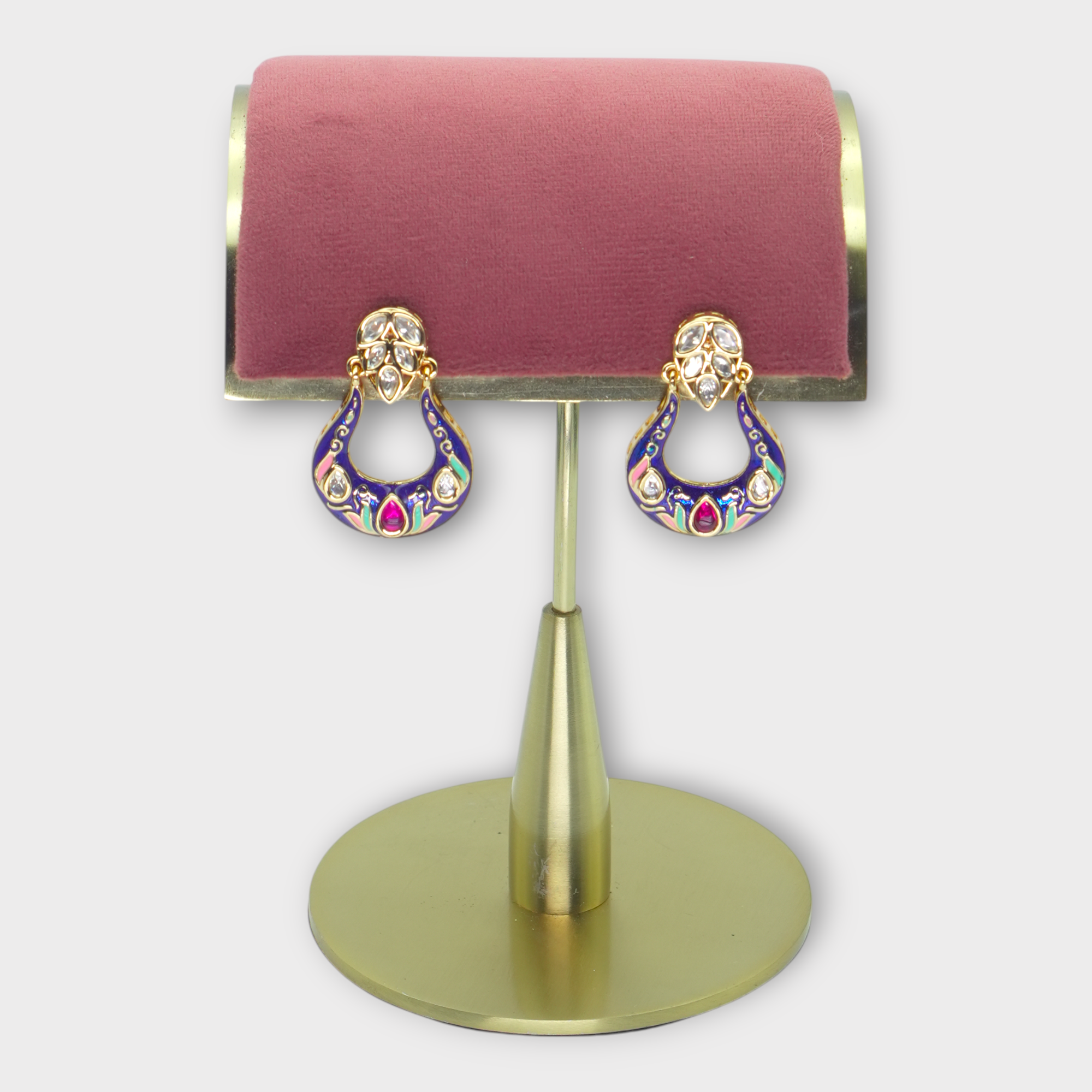 DSC00978 Kundan Meenakari Blue Drop Earrings - Image 1