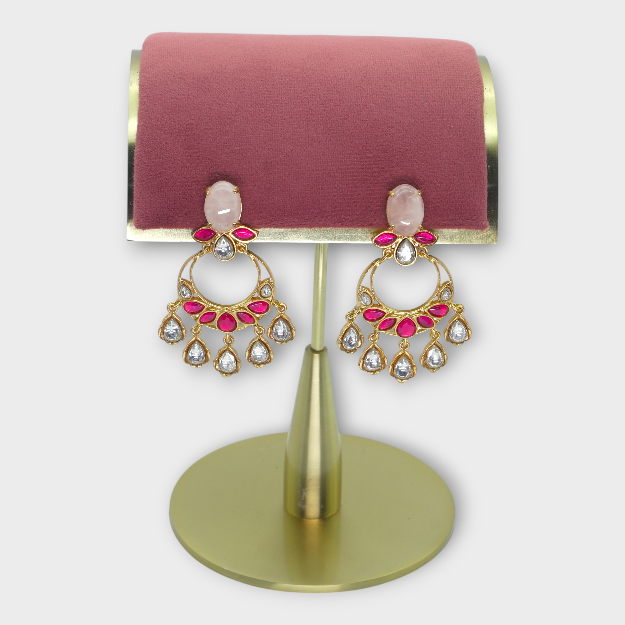 DSC01029 Natural Stone Kundan Chandbali Festive Earrings - Image 1