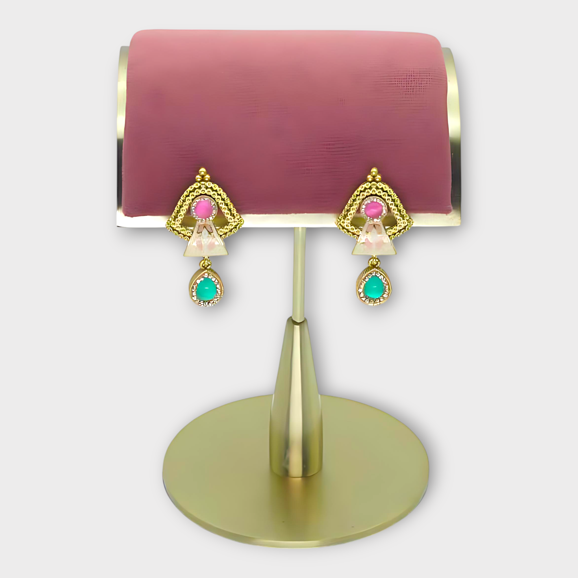 DSC01106_PhotoGrid Meenakari Geometric Gold Plated Drop - Image 1