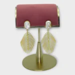 Golden-Tone Baroque Pearl & Architectural Leaf Drop Earrings