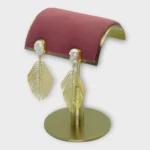 Golden-Tone Baroque Pearl & Architectural Leaf Drop Earrings - Image 2