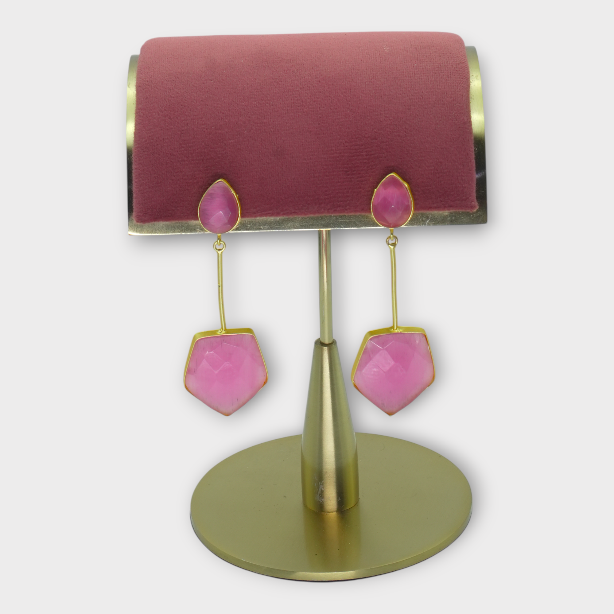 DSC01218 Faceted Pink Stone Geometric Drop - Image 1