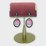 Modern Emerald-Cut Pink Stone Drops with Black Enamel Orbit