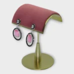 Modern Emerald-Cut Pink Stone Drops with Black Enamel Orbit - Image 2