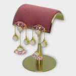 Artisan Brass Tiered Drop Earrings with Fuchsia Crystals & Opaline Inlays - Image 2