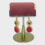 Artisan Brass Drop Earrings with Dual Crimson Stones