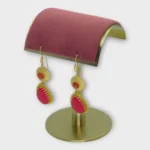 Artisan Brass Drop Earrings with Dual Crimson Stones - Image 2