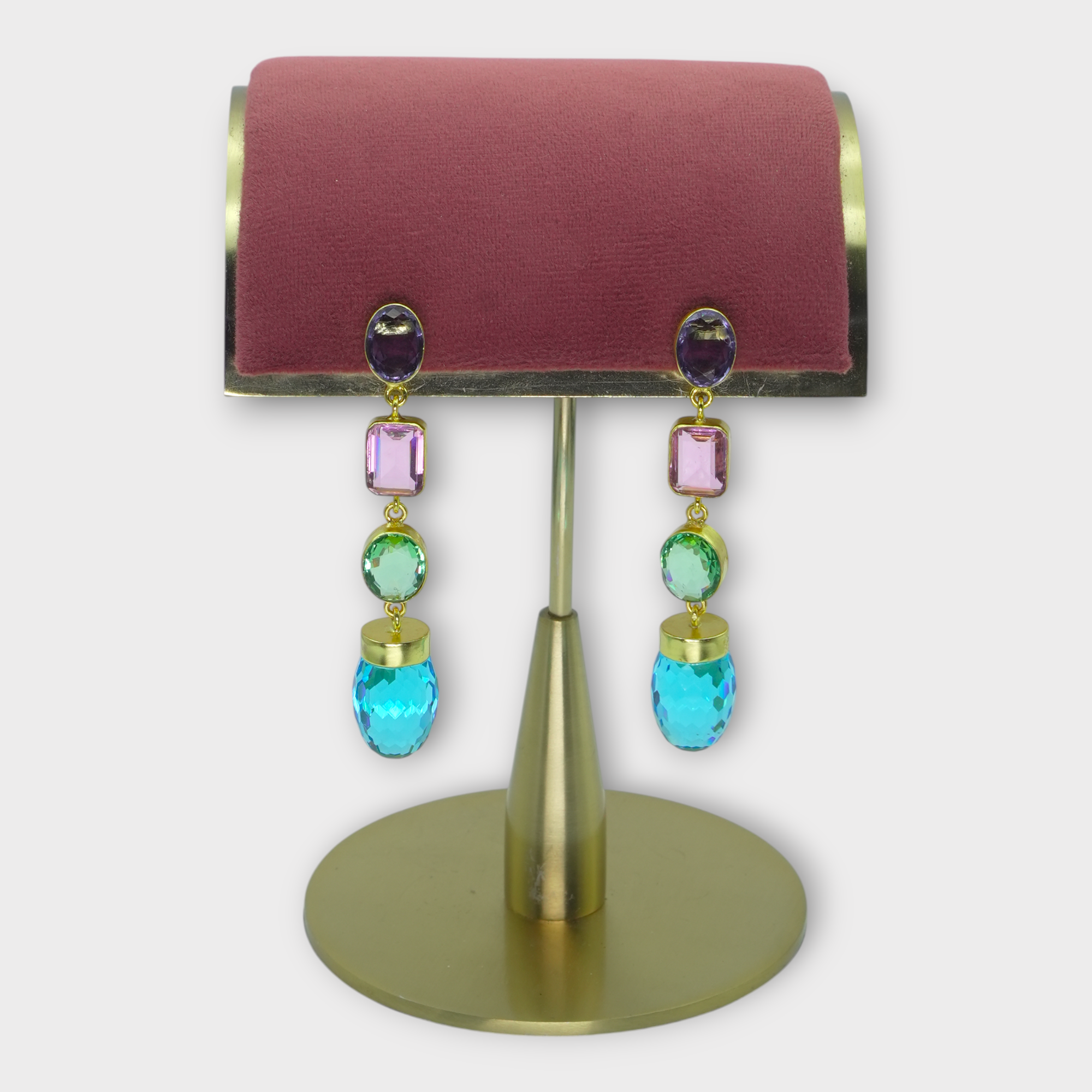 DSC01273 Multicolor Stone Gold Tiered Earrings - Image 1