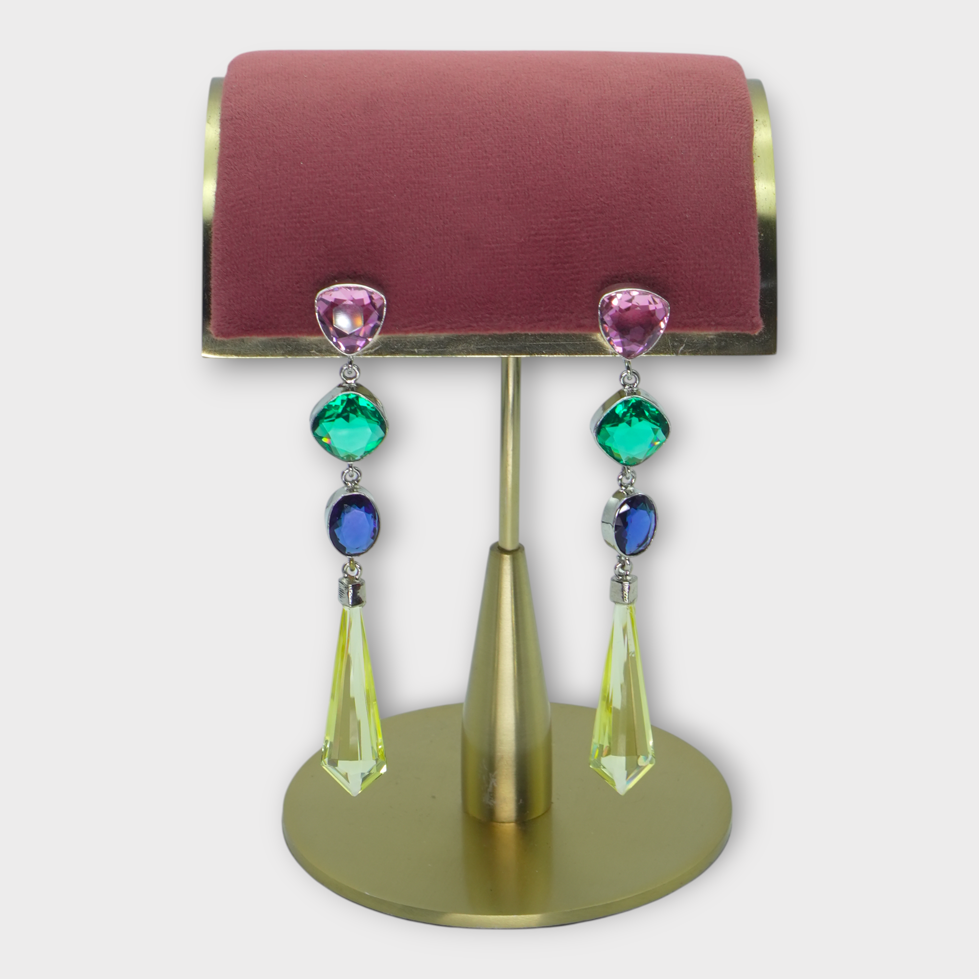 DSC01275 Multicolor Stone Silver Tiered Earrings - Image 1