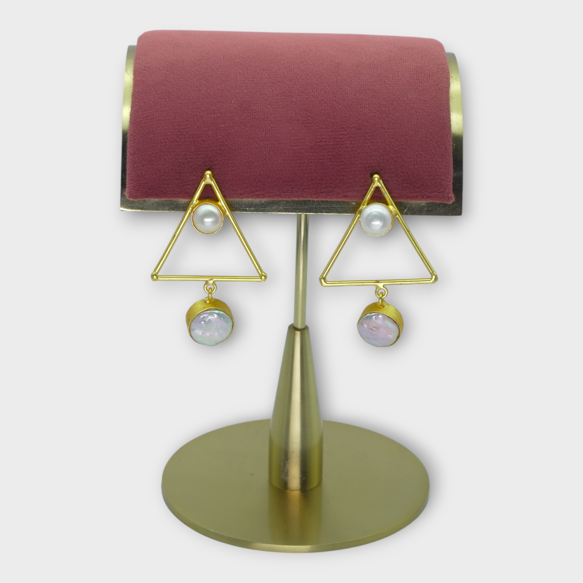 DSC01288 Geometric Gold Baroque Pearl Drop Earrings - Image 1