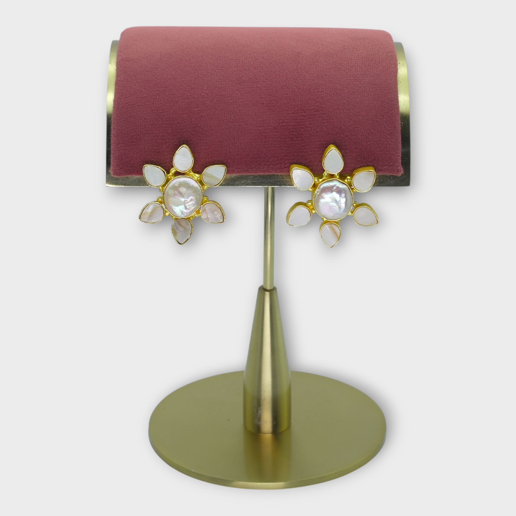 DSC01295 Pearl Gold Floral Stud Earrings - Image 1