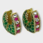 Meenakari Green Gold Hoop Earrings - Image 2