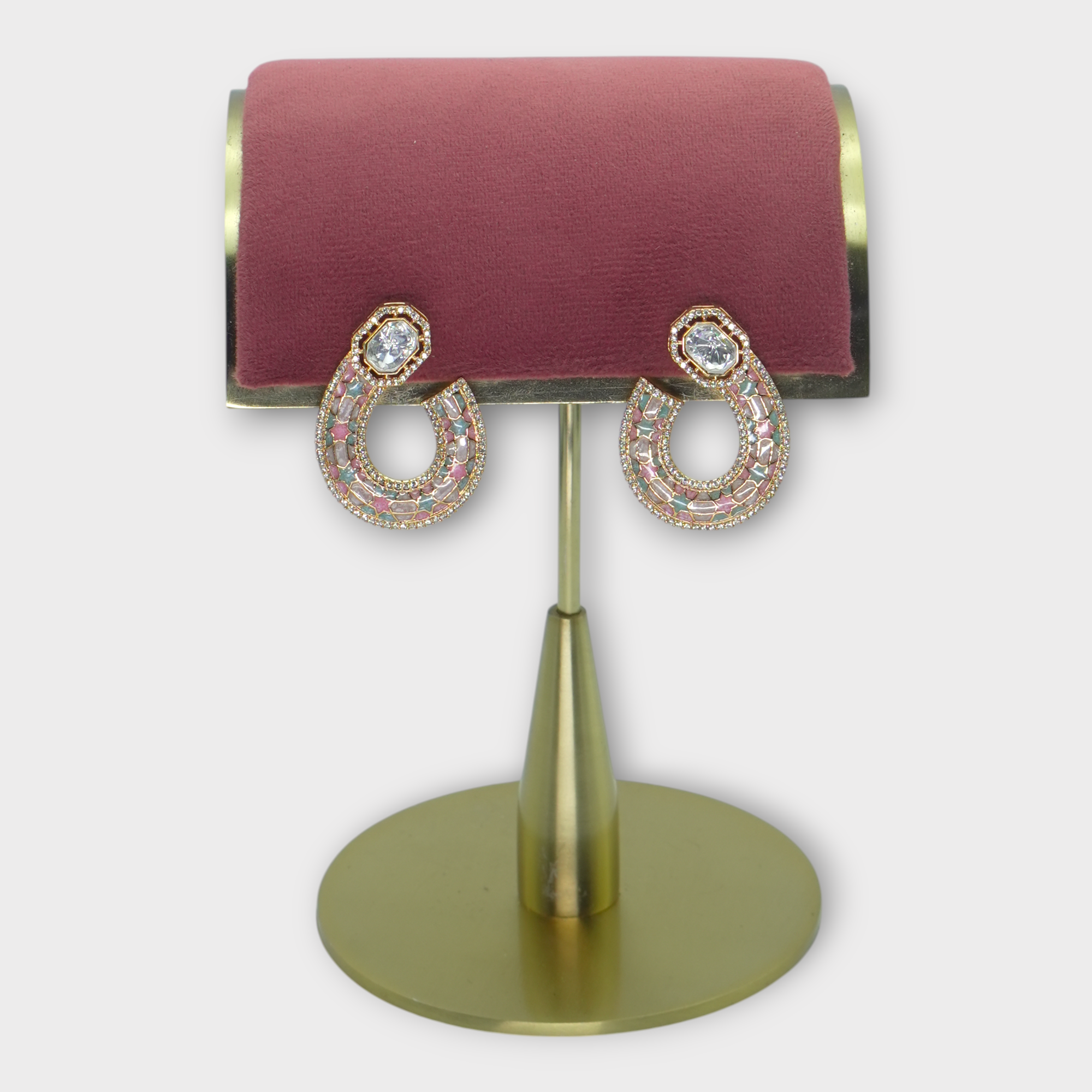 DSC01368 Stellar Meenakari Mosaic Gold Hoops Earrings - Image 1