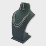 Pink Floral AD Silver Necklace Set - Image 4