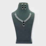 Silver American Diamond Black Necklace Set - Image 4